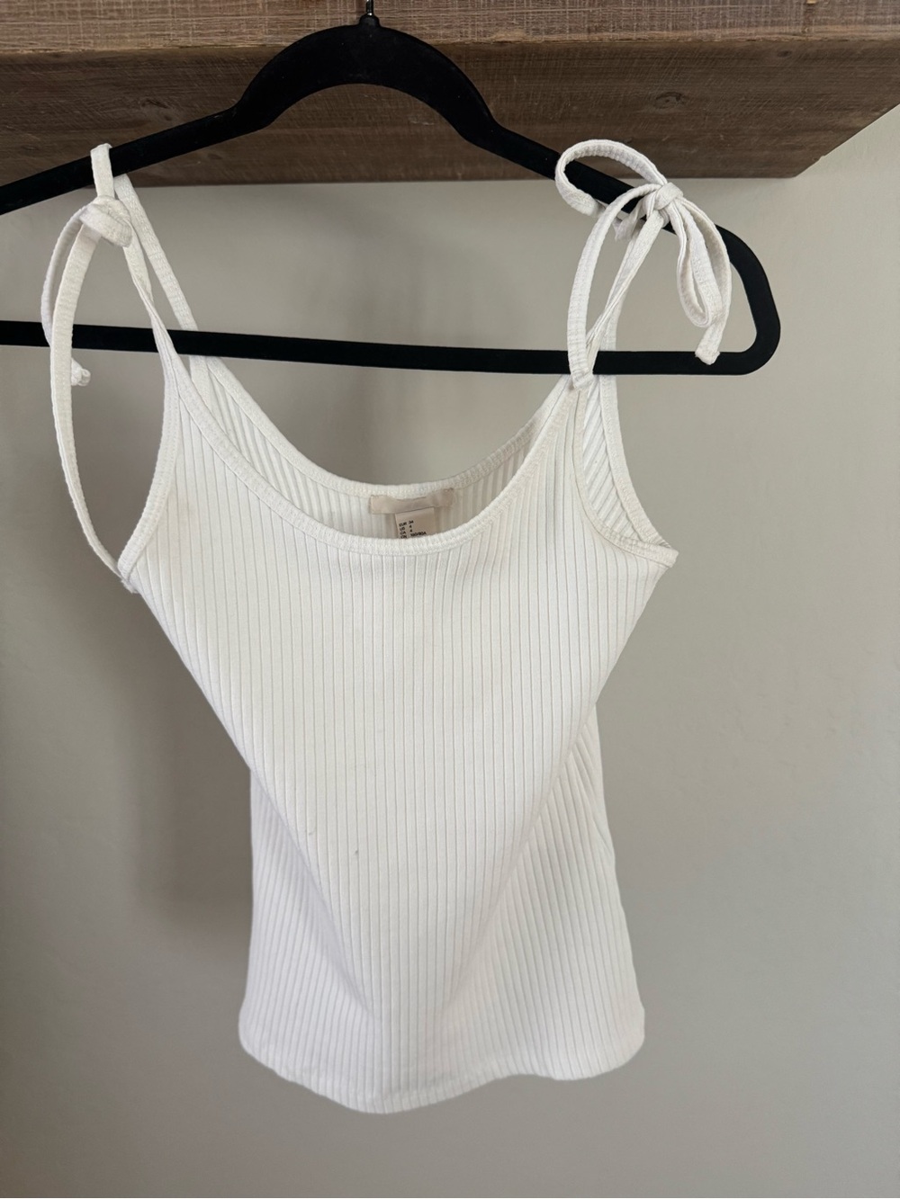 H&M White Ribbed Tie-Shoulder Camisole